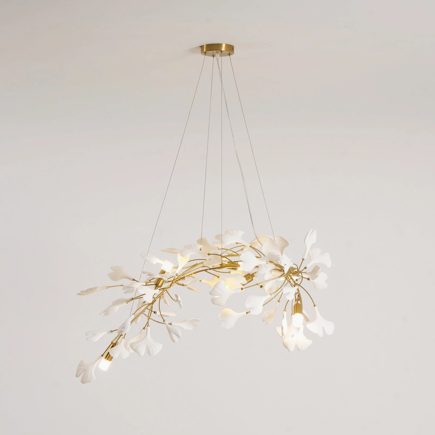 Ginkgo leaf chandelier 100cm model detail showing ceramic leaf texture and craftsmanship