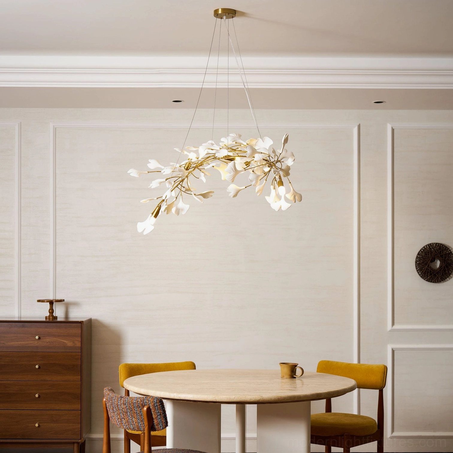 Ginkgo leaf chandelier 100cm model showing full leaf spread and branch adjustment