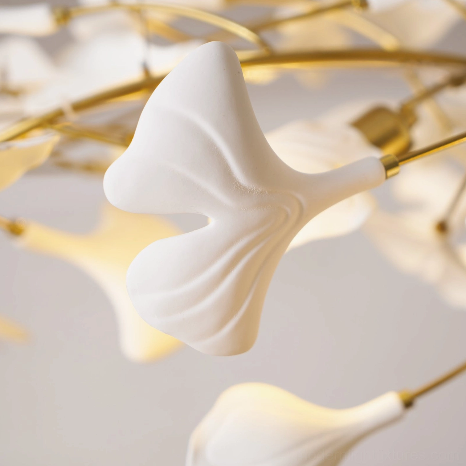 Ginkgo leaf pendant chandelier 120cm large model front view with full dimensions