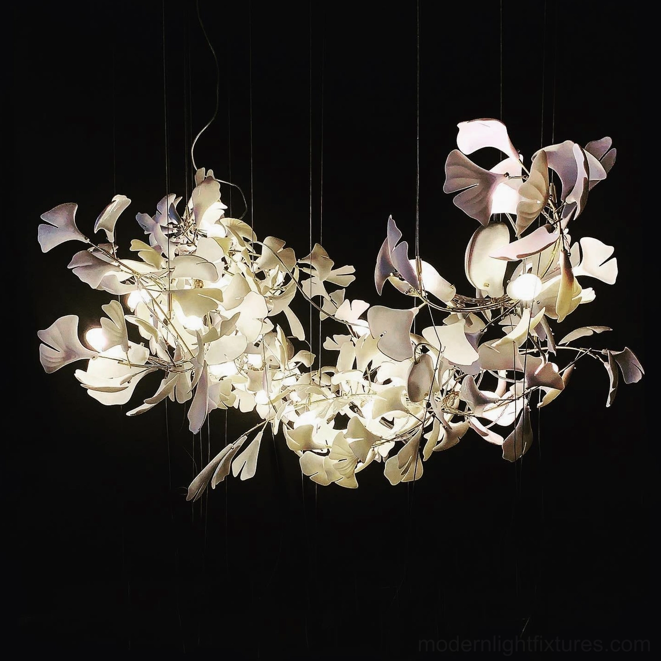 Ginkgo leaf chandelier contemporary art gallery museum-quality lighting and sculptural decoration