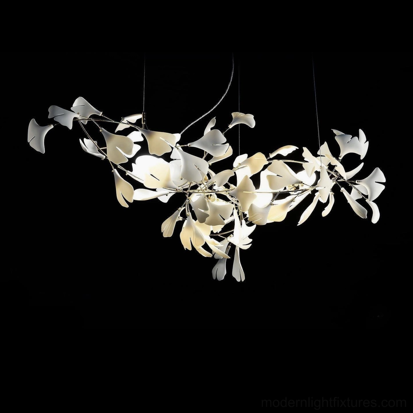 Ginkgo leaf chandelier biophilic interior design element promoting nature connection in home