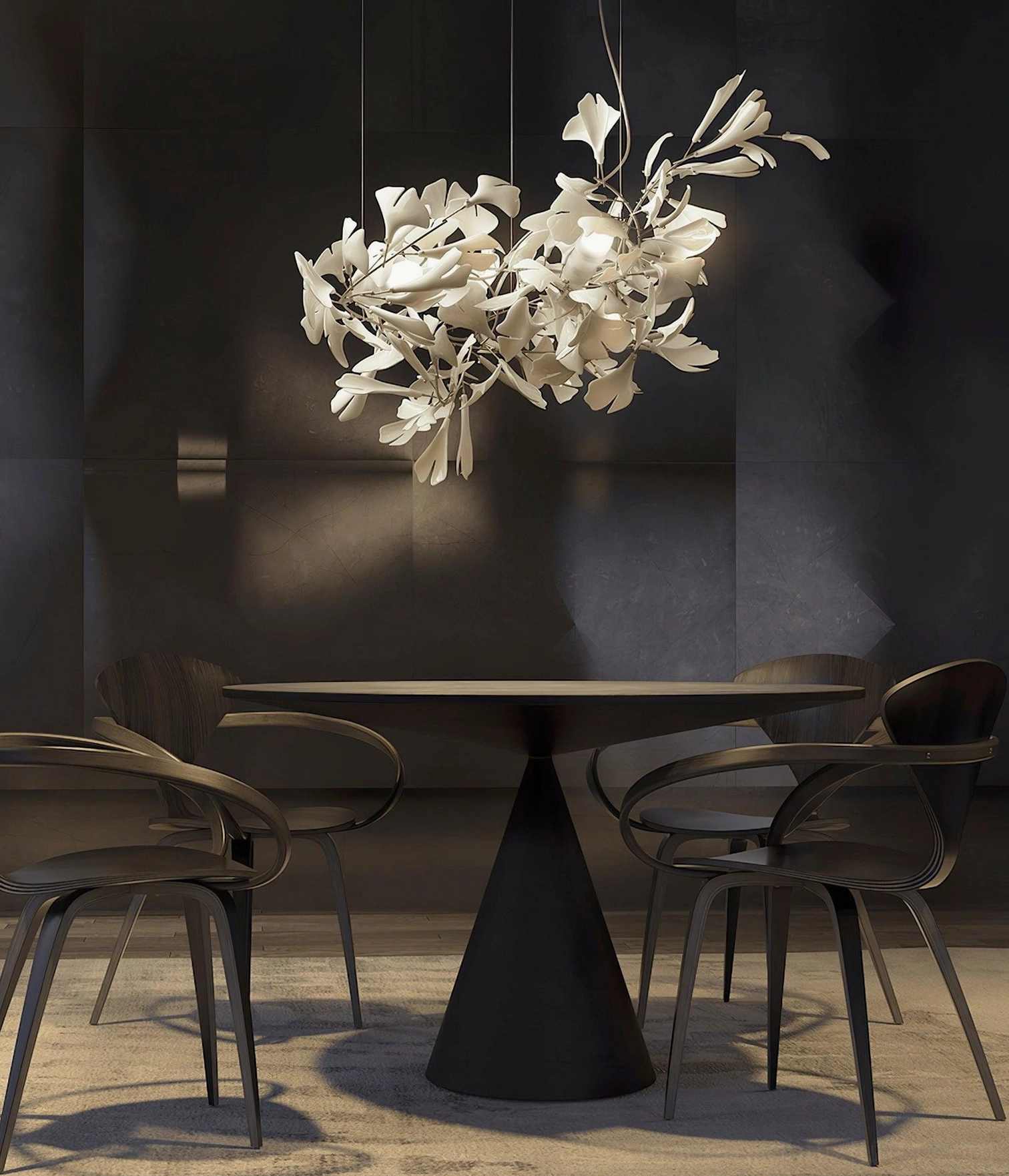 Ginkgo leaf chandelier botanical inspiration showing fan-shaped leaf design and organic aesthetic