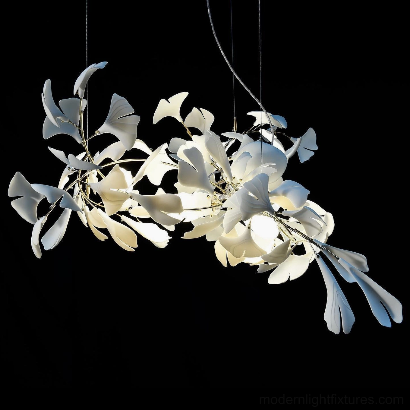 Ginkgo leaf chandelier maintenance care showing how to clean ceramic leaves and metal components