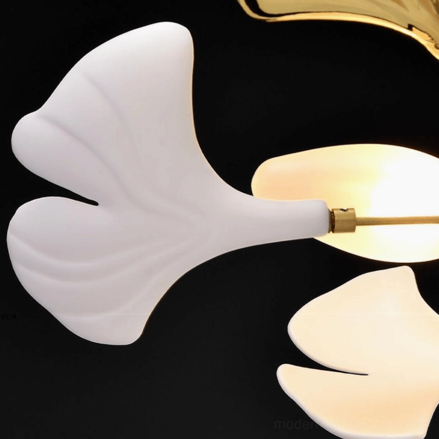 Contemporary ginkgo leaf chandelier in modern living space with artistic sculptural presence