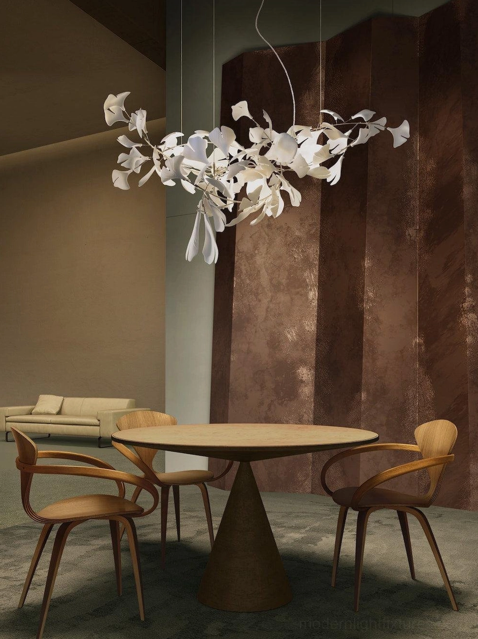 Ginkgo leaf chandelier multi-leaf configuration showing how branches fan out for full sculptural appearance
