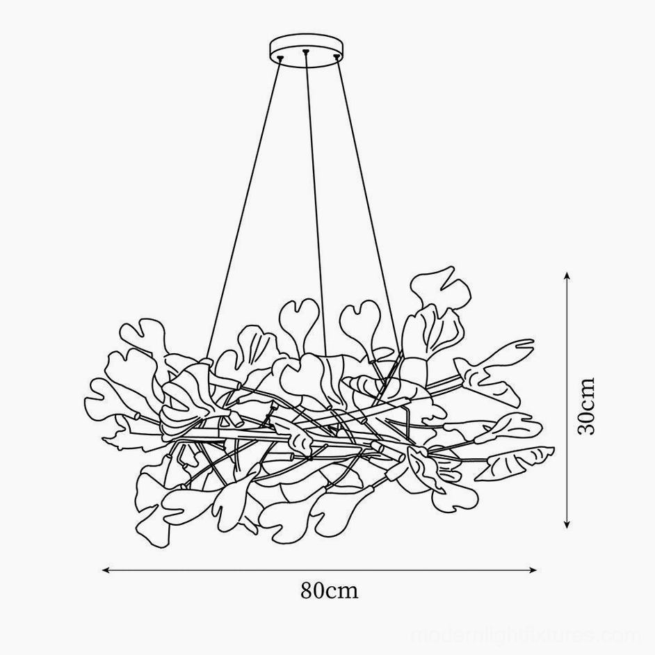 Ginkgo leaf chandelier showing adjustable hanging cable and G9 E12 socket options