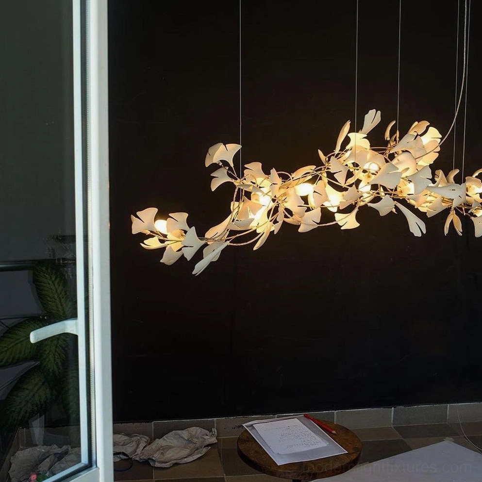 Ginkgo leaf chandelier industrial style integration with modern architectural design elements