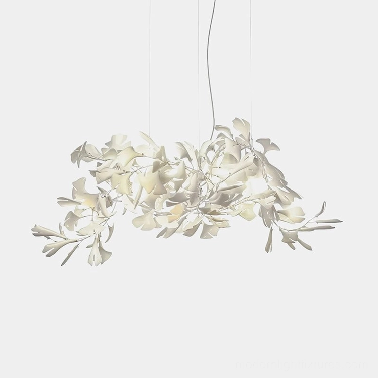 Ginkgo leaf chandelier product lifestyle photography showing real home installation environment