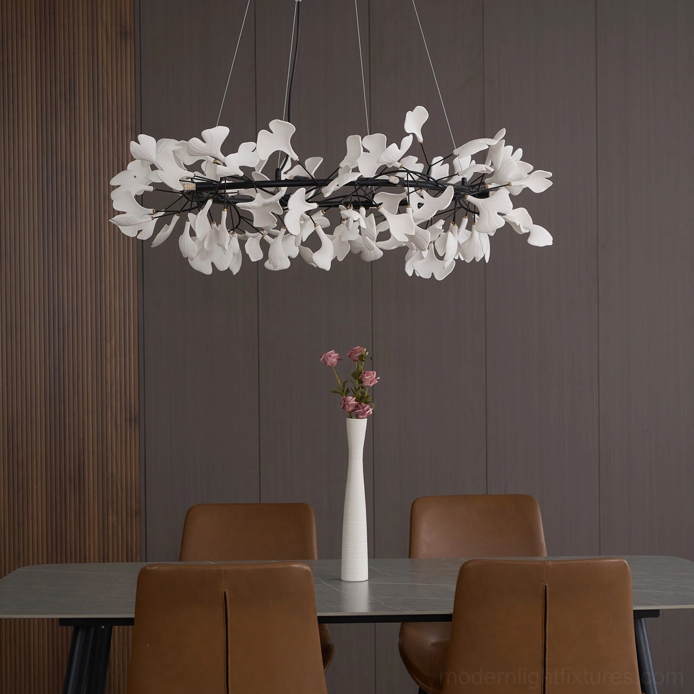 Ginkgo leaf pendant chandelier O closed ring design contemporary luxury lighting fixture