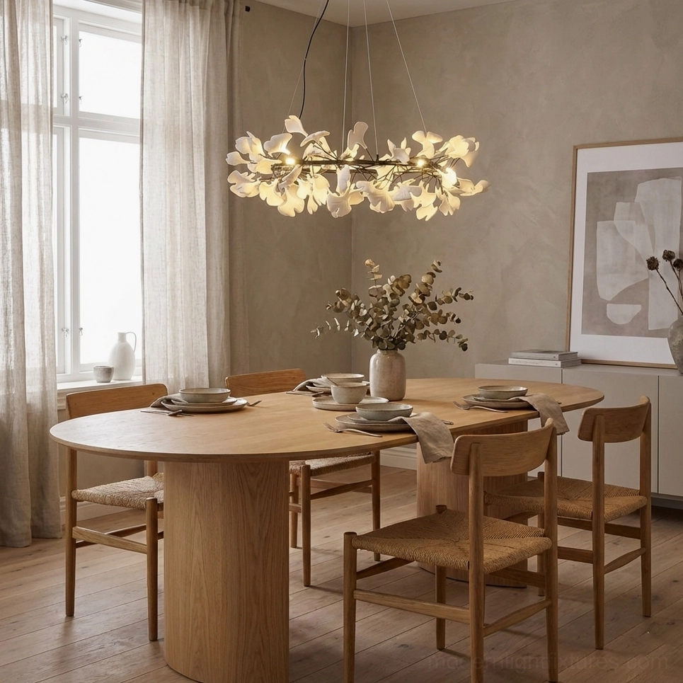 Ginkgo leaf chandelier O modern pendant lighting fixture full composition view