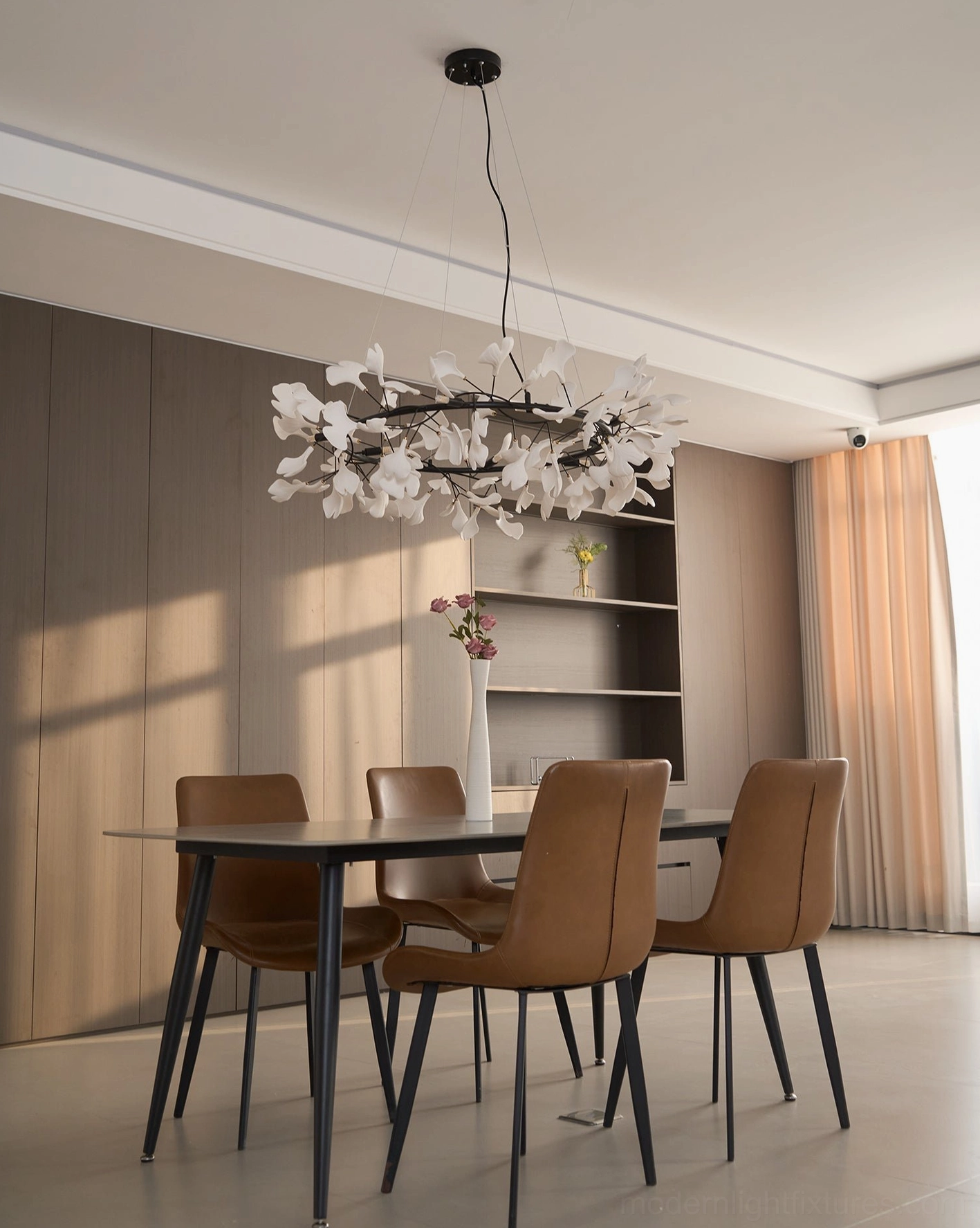 Modern ginkgo leaf chandelier O installation view showing flexible branch positioning