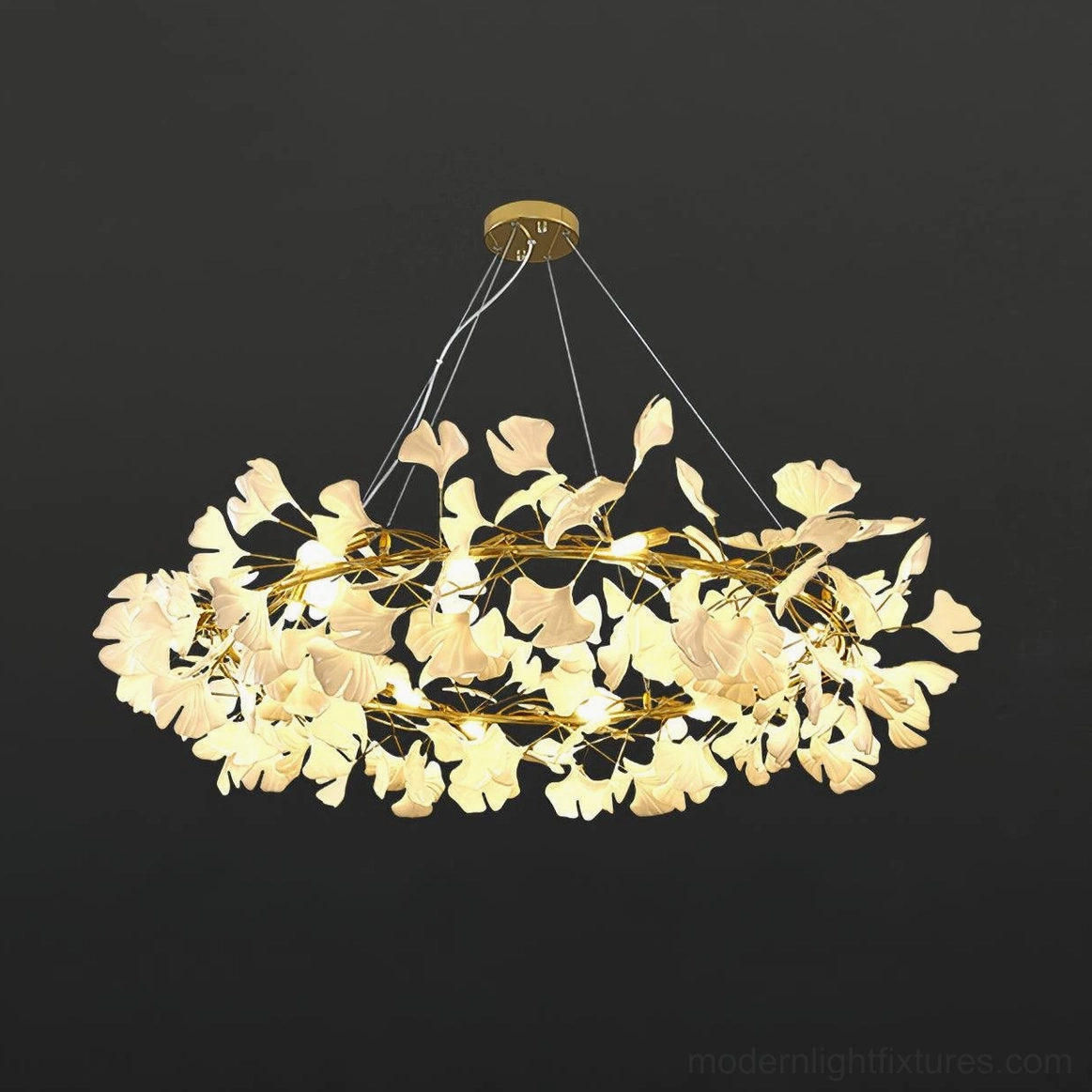 Ginkgo leaf chandelier O large 80cm size spacious living dining area installation