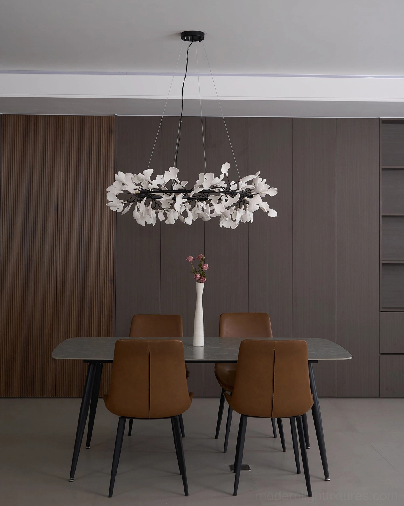 Ginkgo leaf chandelier O metal frame and ceramic component assembly details