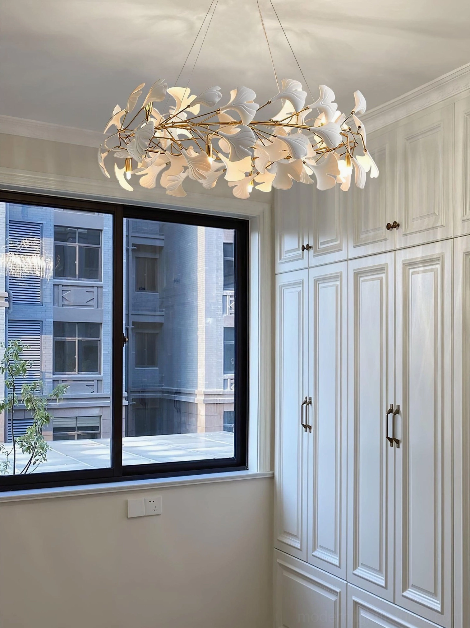 Ginkgo leaf pendant light O series showing sculptural botanical design elements