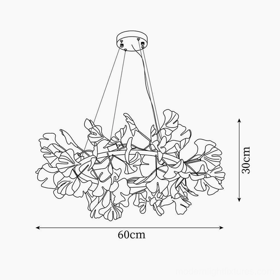 Technical dimension diagram ginkgo leaf chandelier O series 60cm diameter 30cm height specifications