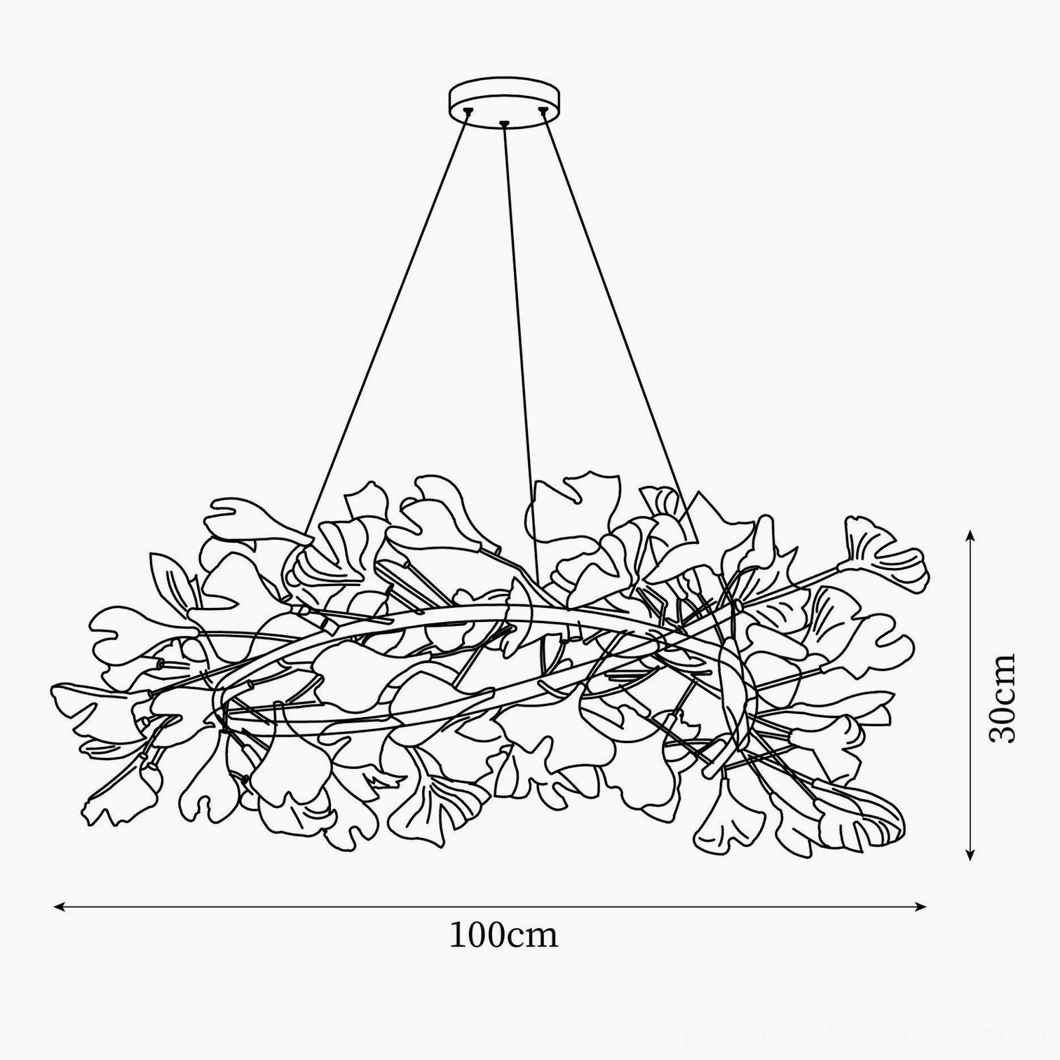 Ginkgo leaf U-style chandelier product showcase with multiple size and color variants