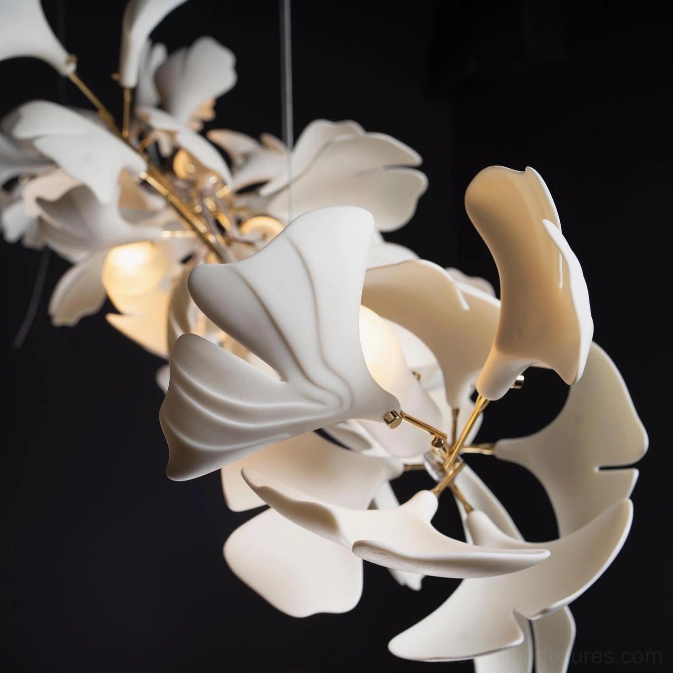 Small ginkgo leaf chandelier for bedrooms and compact dining areas with ceramic leaves