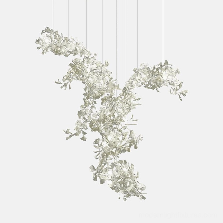 Ginkgo leaf chandelier standard size L225cm x H330cm L88.5in x H130in white body with white leaves