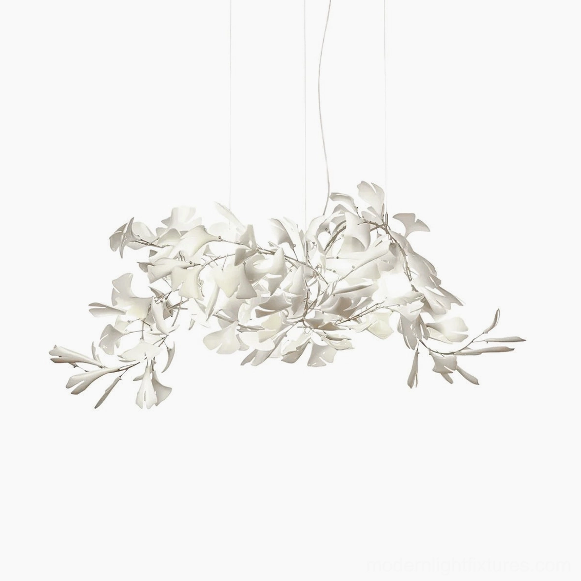 Ginkgo leaf chandelier white body with white ceramic leaves minimalist aesthetic option