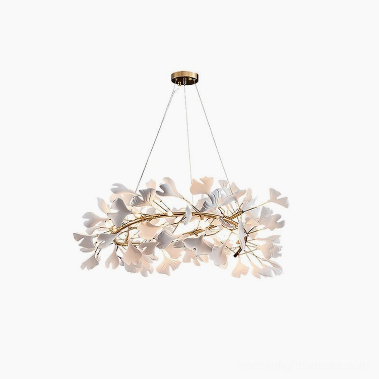 Ginkgo leaf pendant chandelier U-style design with architectural open frame structure