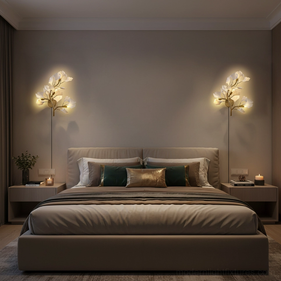 Ginkgo leaf wall sconce botanical design with warm illumination highlighting acrylic leaf diffusers