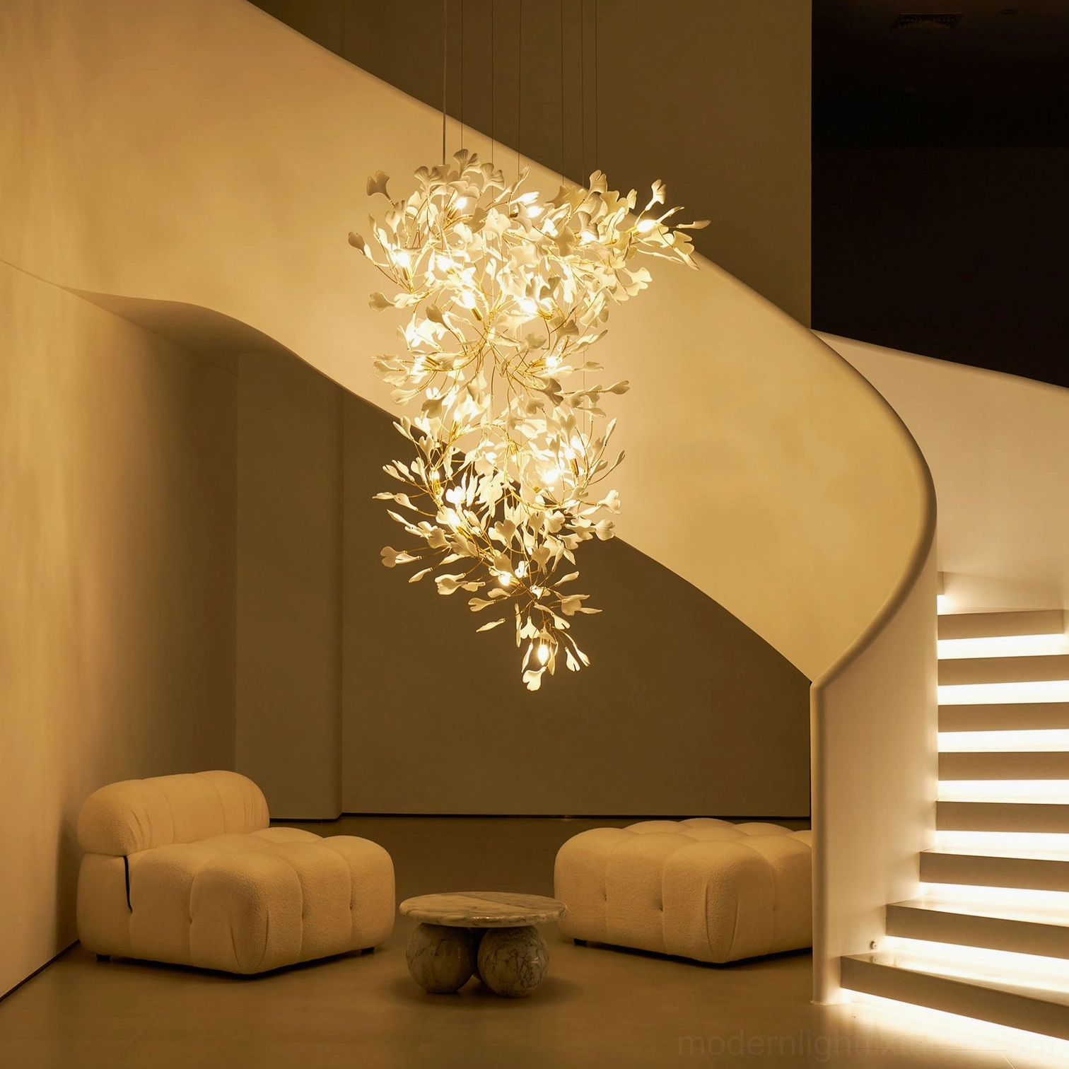 Modern ginkgo pendant chandelier showing botanical leaf inspiration in contemporary style