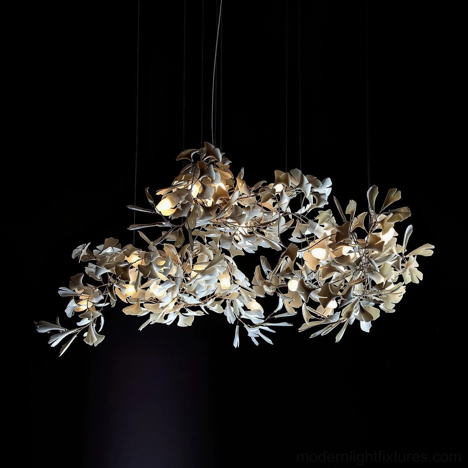 Ginkgo leaf chandelier with LED compatible 5W bulbs for energy-efficient lighting performance