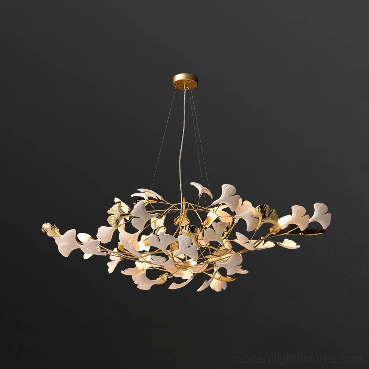 Ginkgo pendant chandelier - modern luxury lighting fixture with sculptural ginkgo leaf pattern in contemporary interior