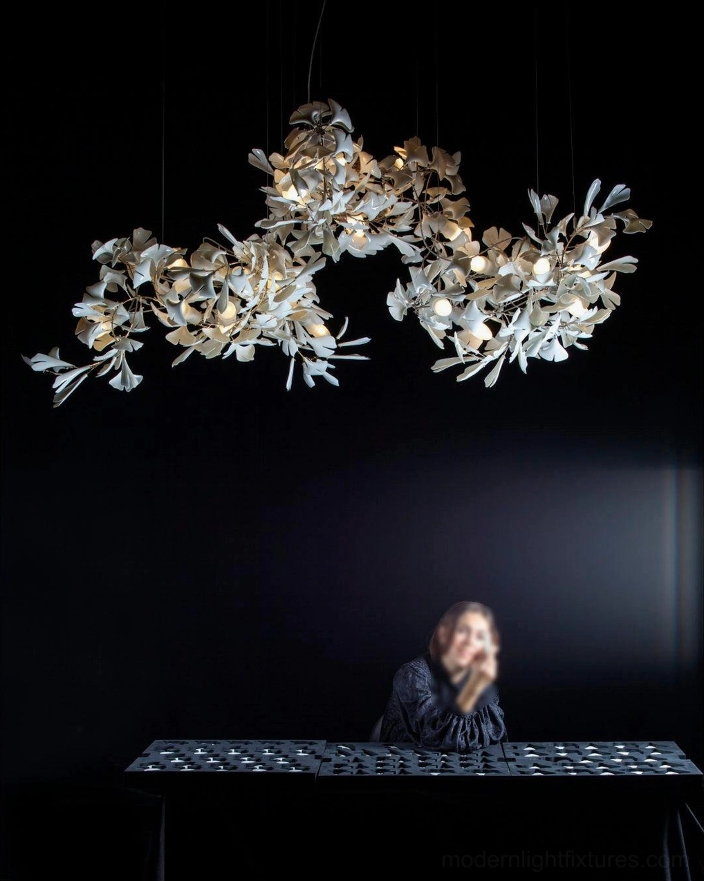Ginkgo leaf chandelier showing modular system design and separate suspension capability