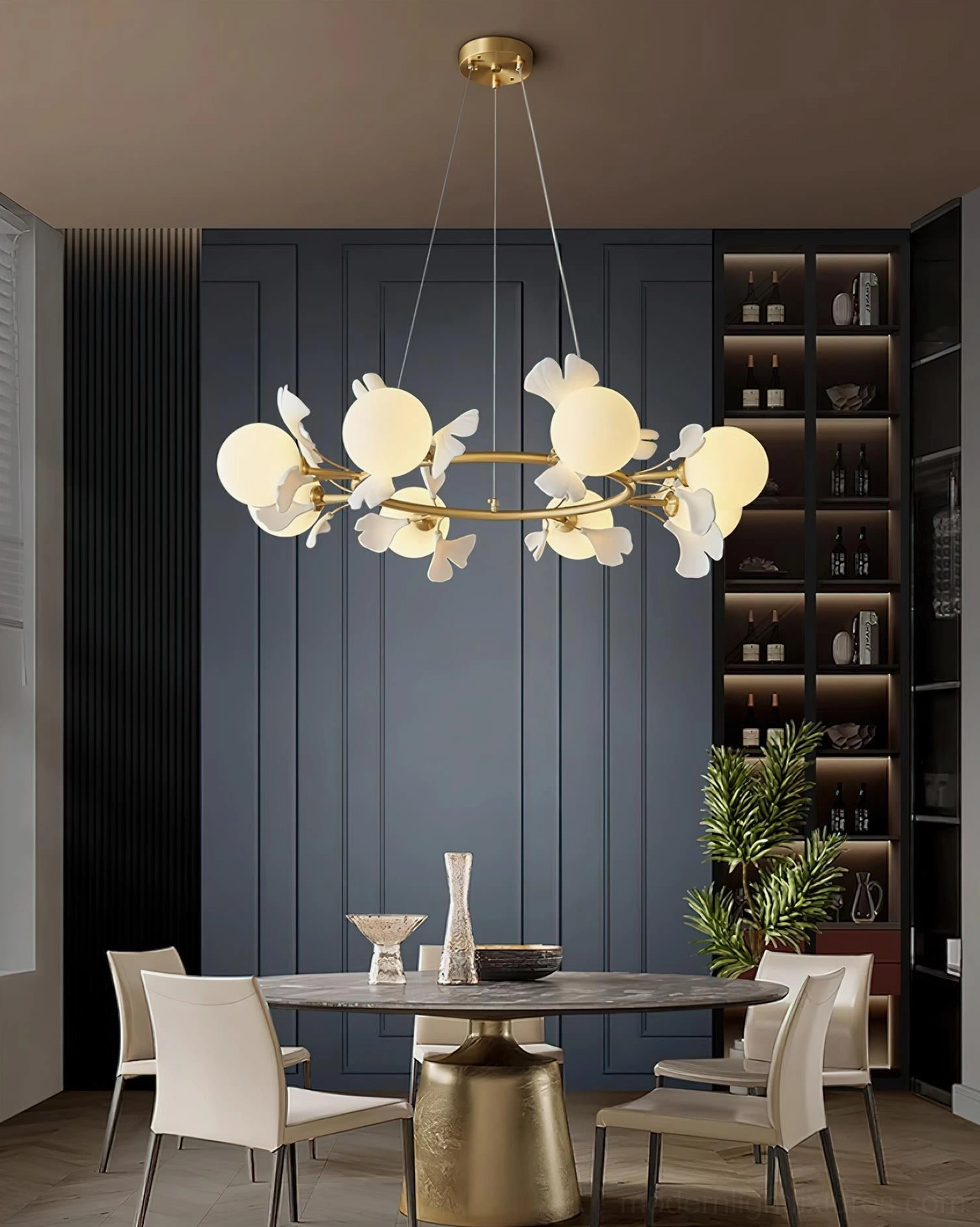 Modern ginkgo leaf pendant chandelier frosted glass shade lighting solution