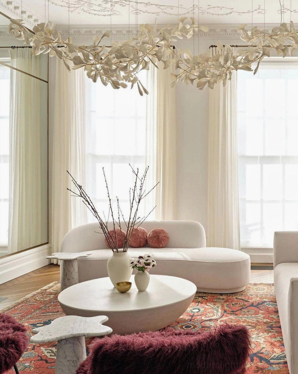 Modern ginkgo leaf chandelier demonstrating glue reinforcement at ceramic-metal joints for durability