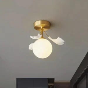Illuminated Ginkgo Rosalia semi-flush ceiling fixture casting warm ambient light indoors