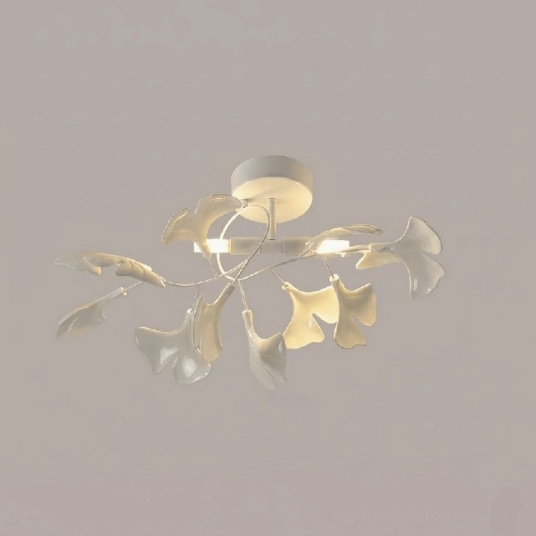 Ginkgo Valla modern ceiling light 36cm petite size with white body and white ceramic ginkgo leaf design