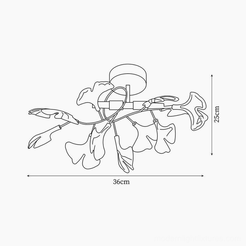 Ginkgo Valla modern ceiling light 42cm medium size with white body and white ceramic ginkgo leaf design