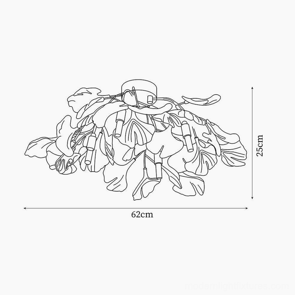 Ginkgo Valla modern ceiling light fixture showing detailed construction of ceramic leaves and metal mounting