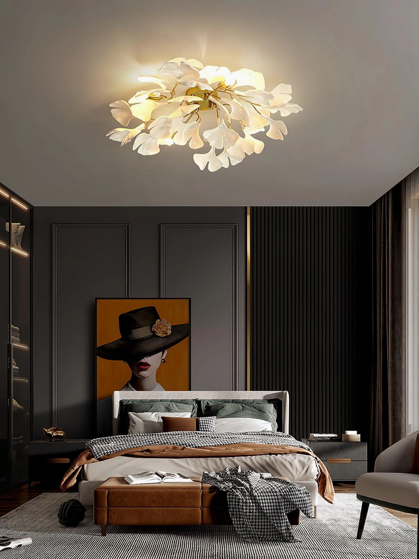 Ginkgo Valla modern ceiling light with metalwork visible showing precision engineering and construction quality