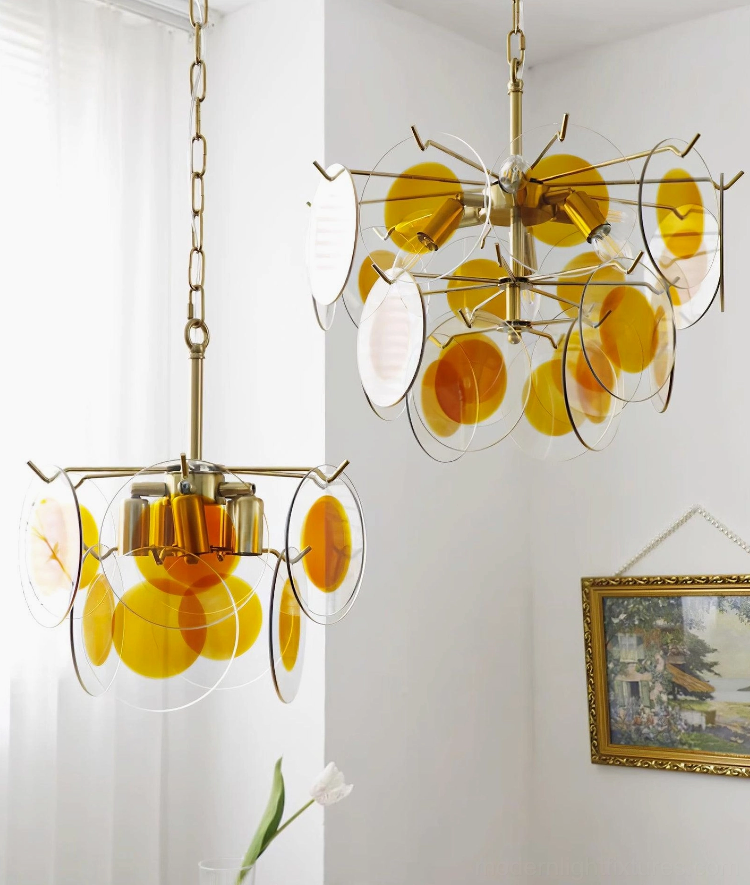 Gino glass disc chandelier modern minimalist interior neutral palette designer pendant light fixture