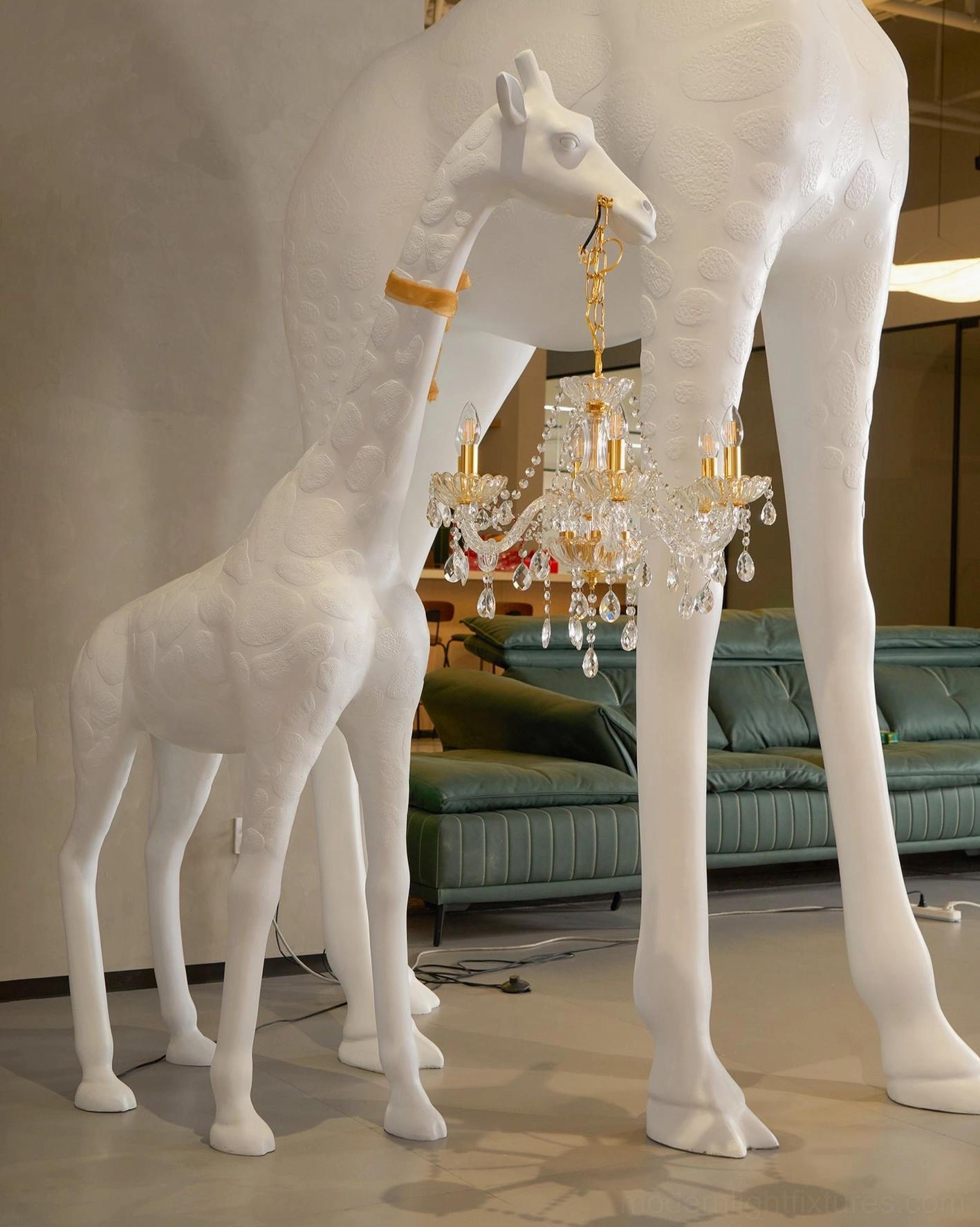 Giraffe floor lamp contemporary sculptural lighting with artistic resin body and illuminated crystal pendant