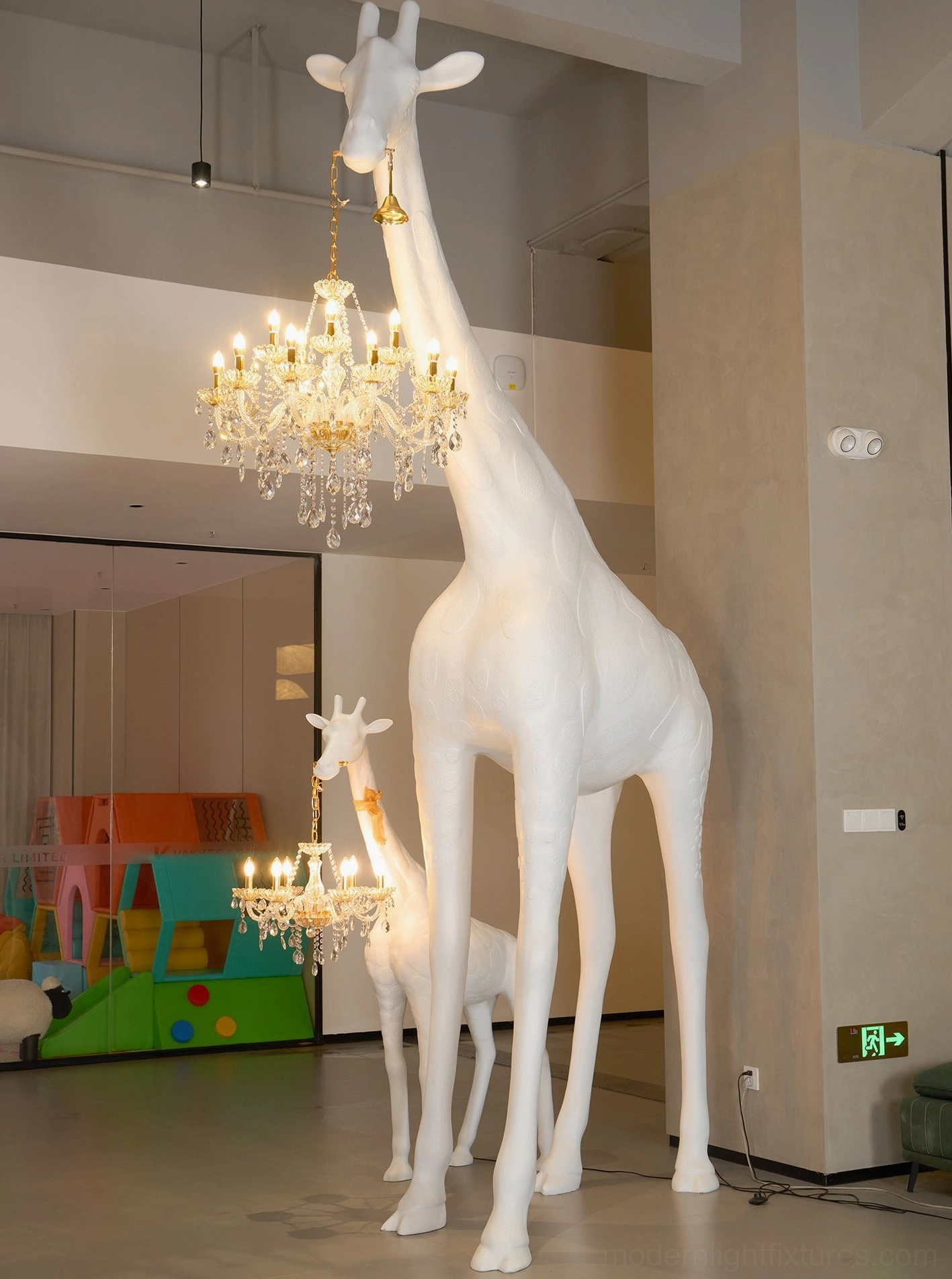Giraffe floor lamp sculptural home lighting with resin body and illuminated crystal chandelier elements