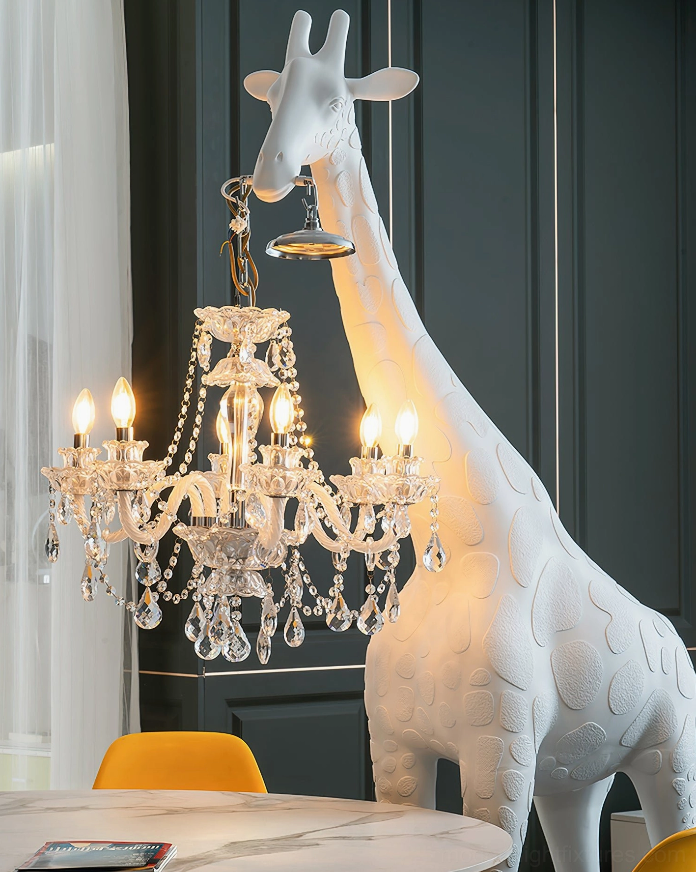 Giraffe sculpture floor lamp showcasing modern design aesthetics and functional crystal lighting fixture