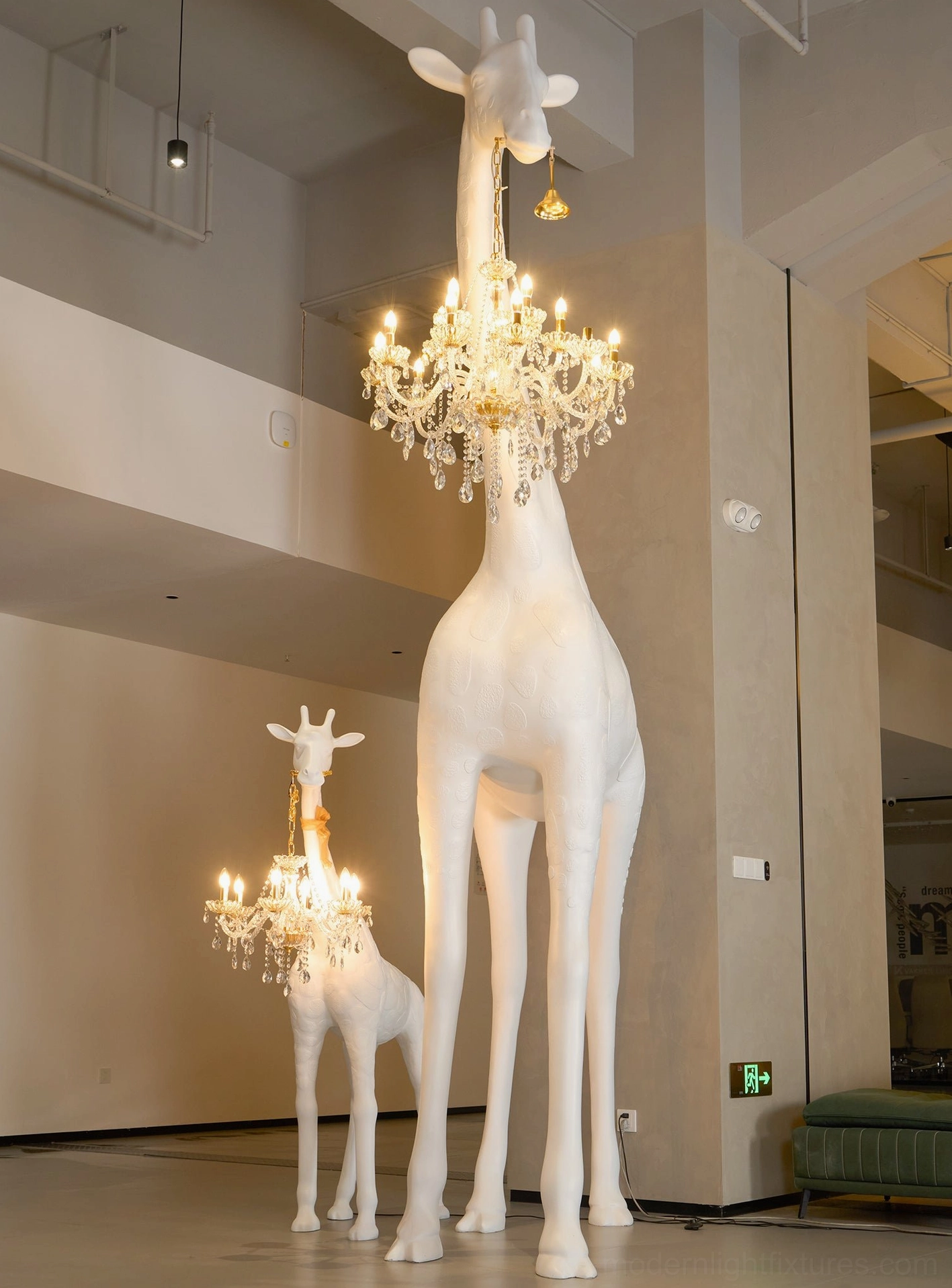 Giraffe statue floor lamp modern home statement piece with suspended crystal pendant and ambient lighting