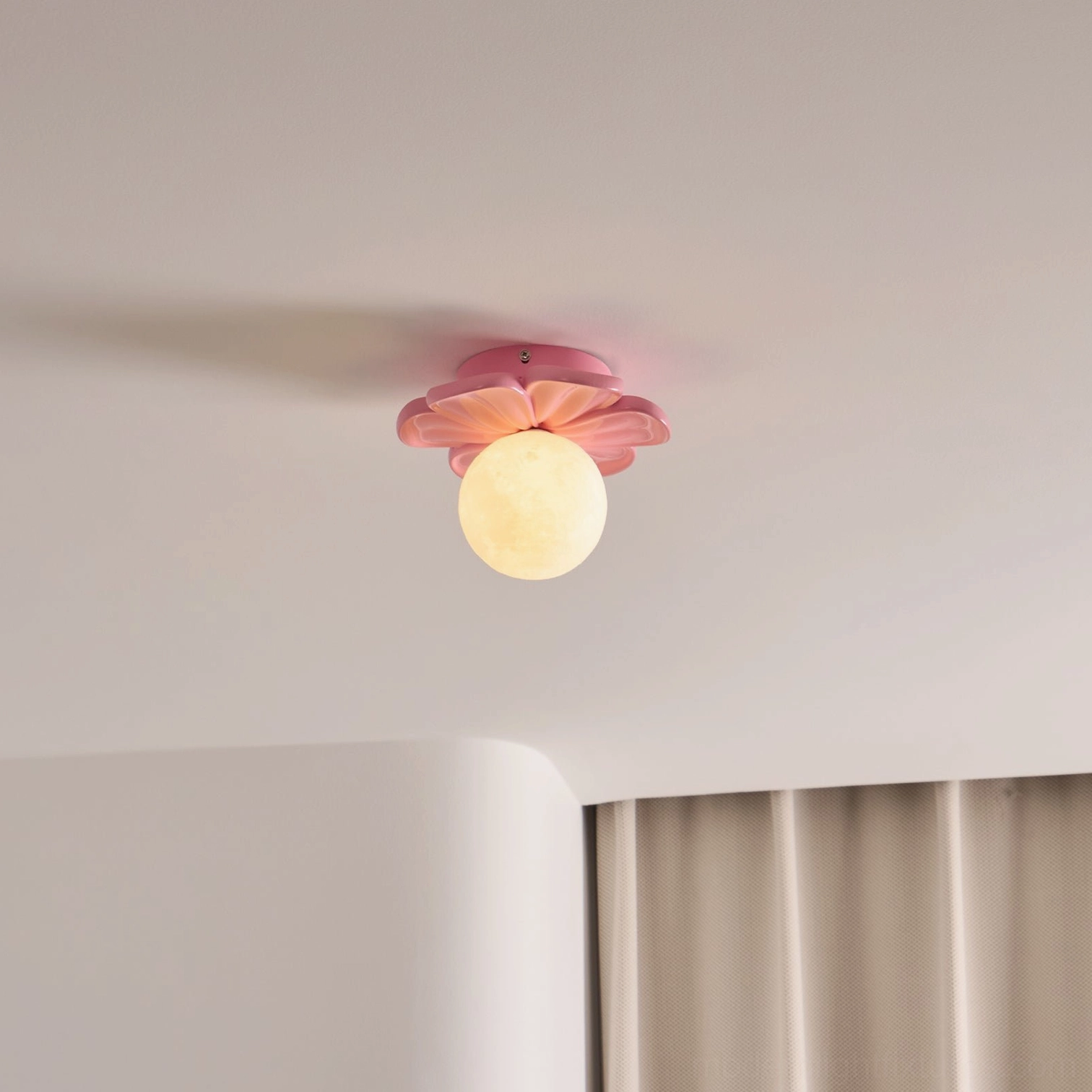 Giulia beige flower ceiling light installed in contemporary home interior with minimalist decor