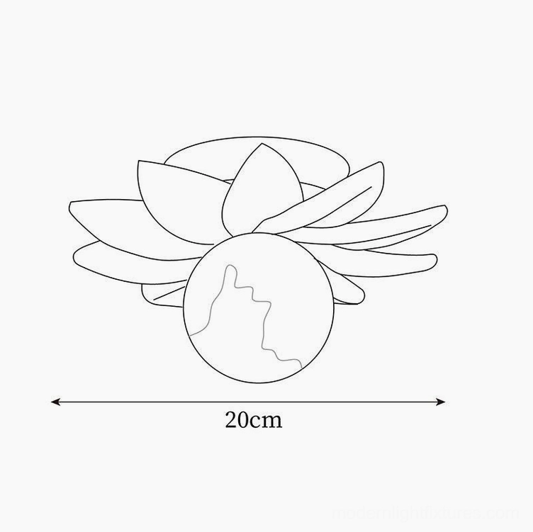 Giulia flower ceiling light design schematic technical drawing showing flower and moon shape with 20cm diameter specifications