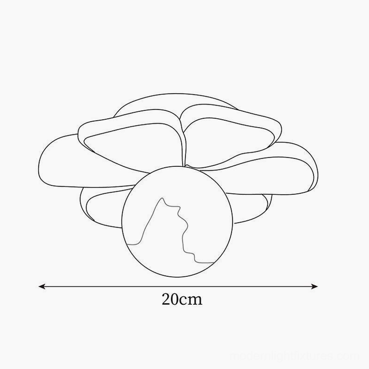 Alternative Giulia ceiling light design schematic with different petal arrangement and 20cm width specifications