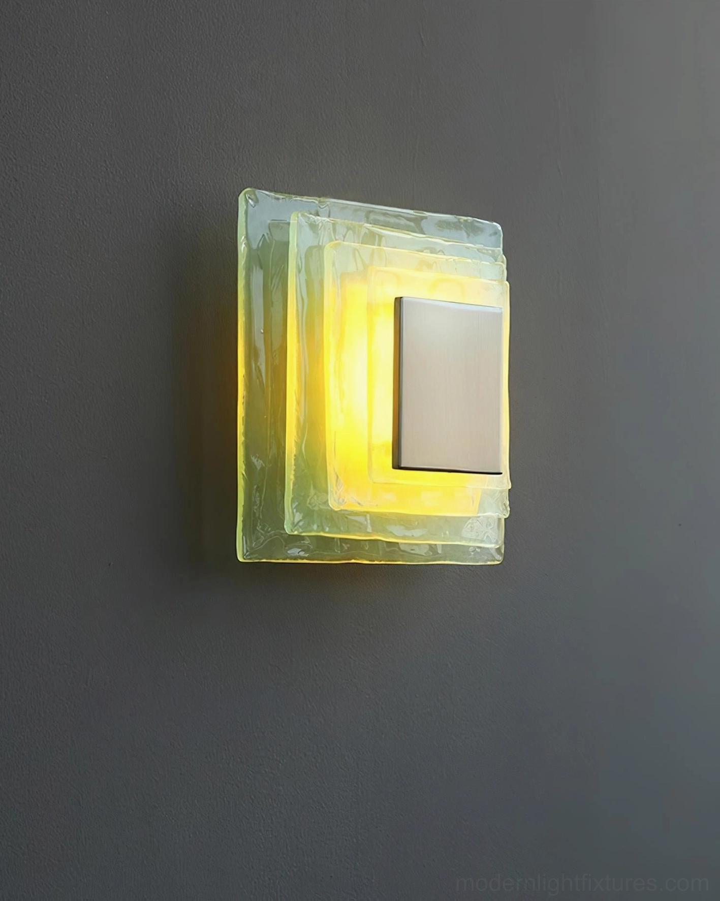 Glacira modern wall sconce clear glass with yellow acrylic accent, contemporary minimalist design detail