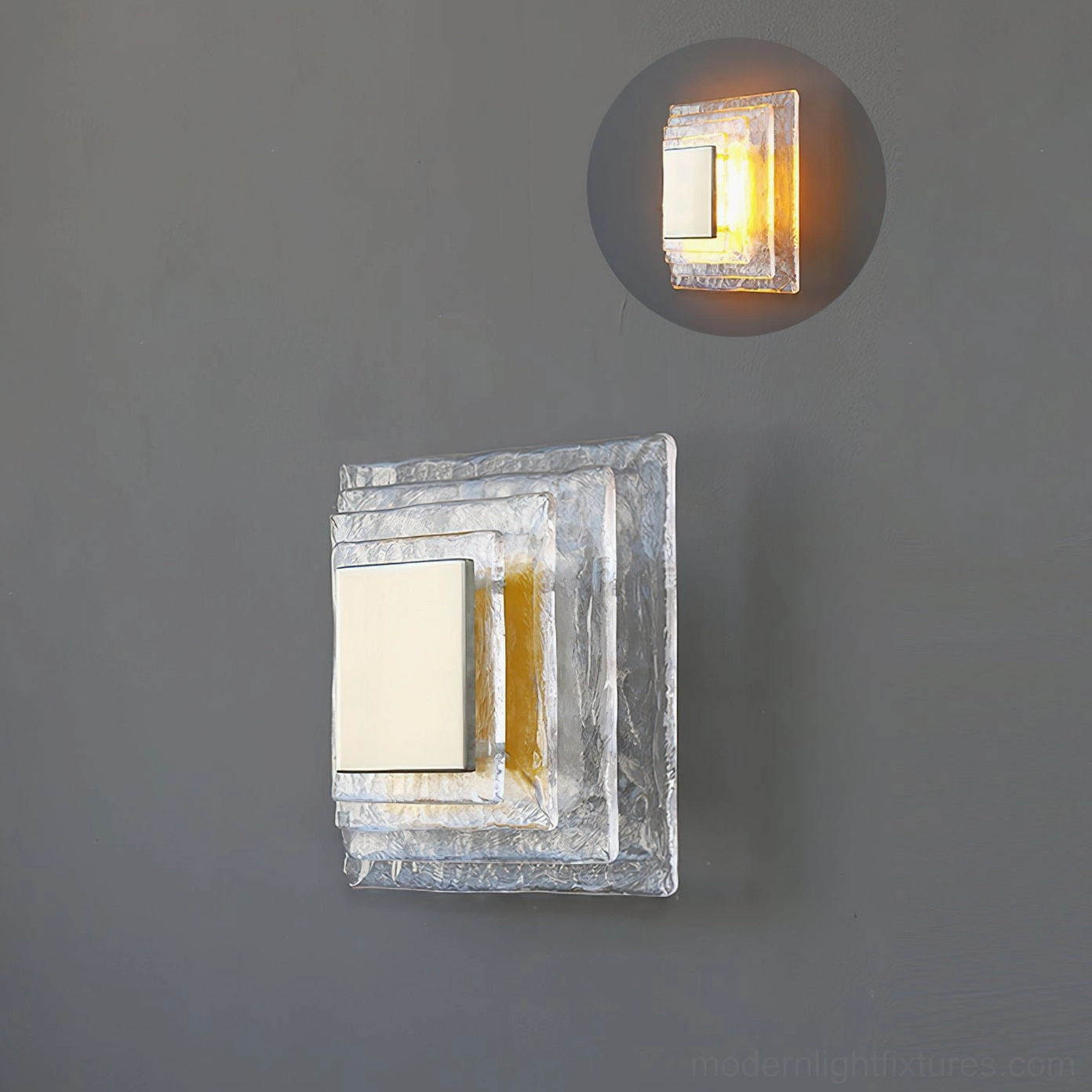 Glacira frosted glass wall sconce clear glass yellow acrylic combination, warm welcoming modern lighting
