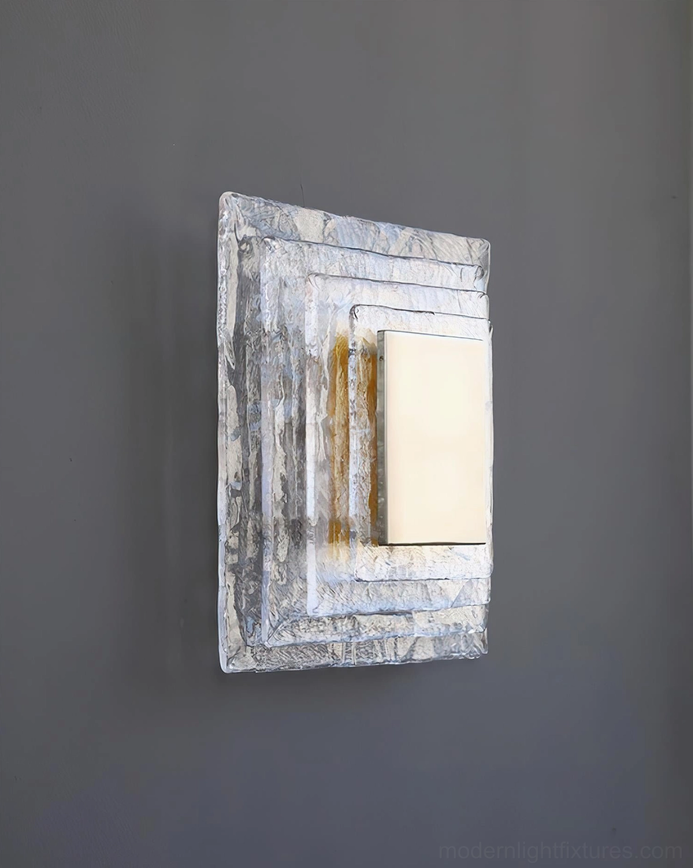 Glacira modern wall sconce multiple color options, blue and clear glass with white and yellow acrylic variants