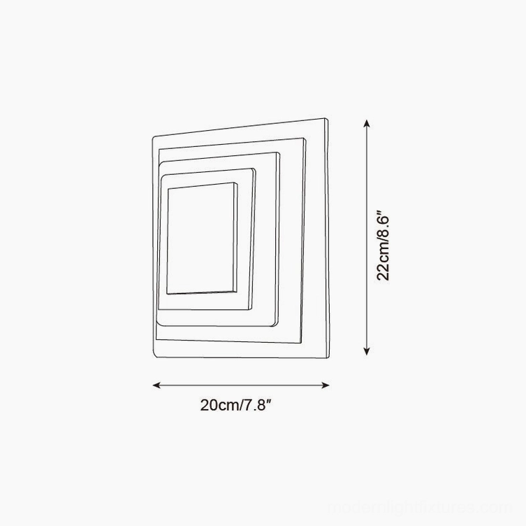 Glacira wall sconce dimension drawing specifications, compact size 20cm x 22cm technical illustration