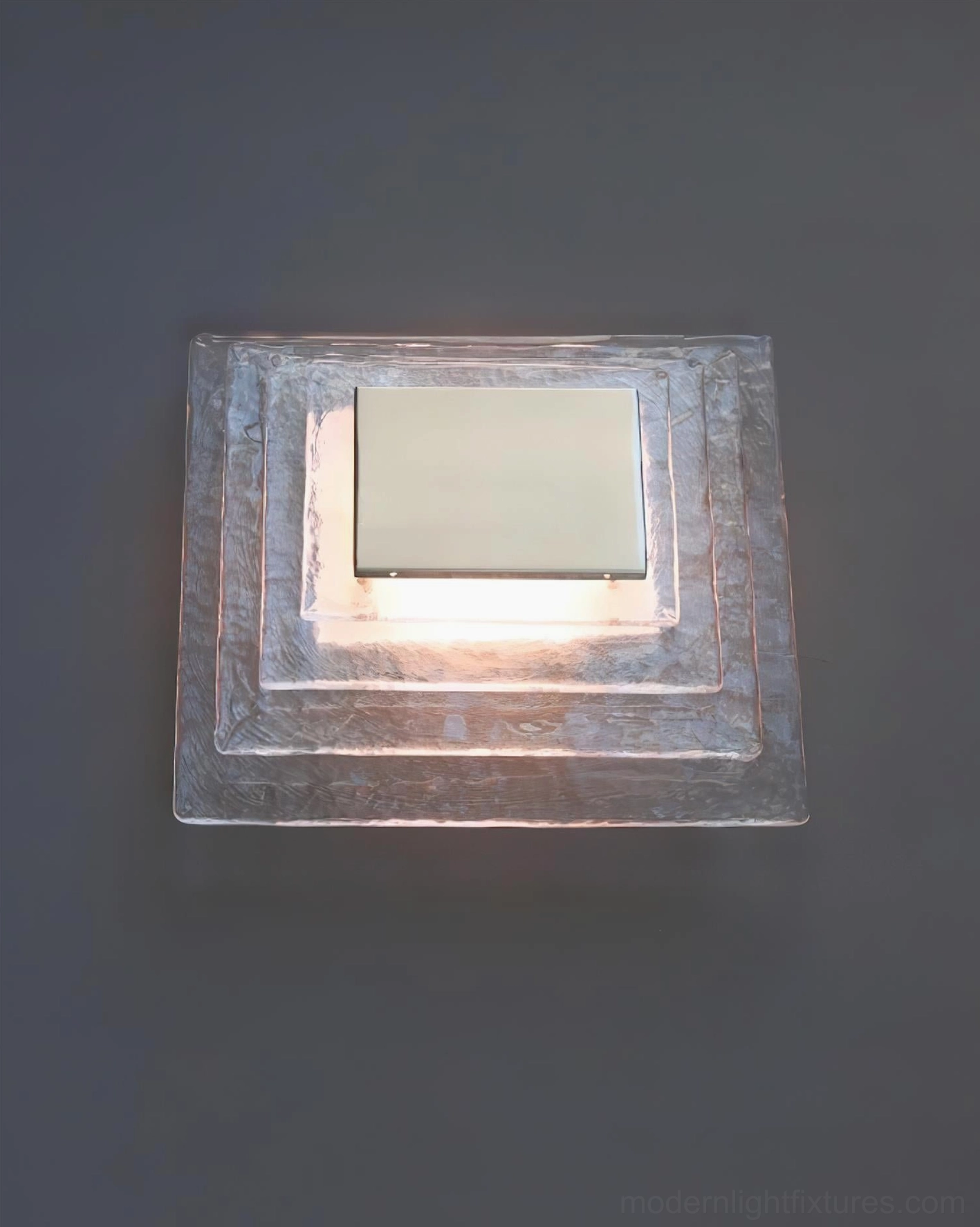 Glacira modern frosted glass wall sconce mounted horizontally, side profile view of square compact fixture