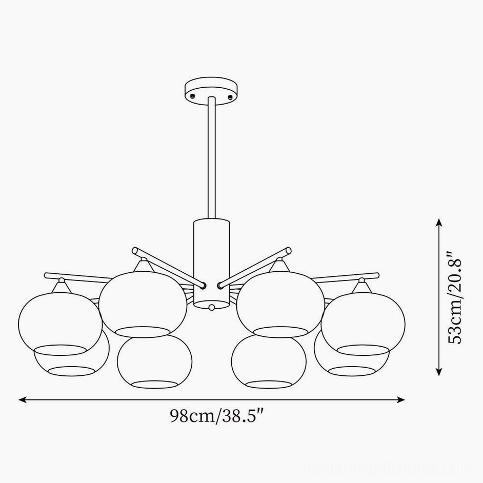 10-light glass chandelier dimension drawing 98cm diameter 53cm height technical schematic